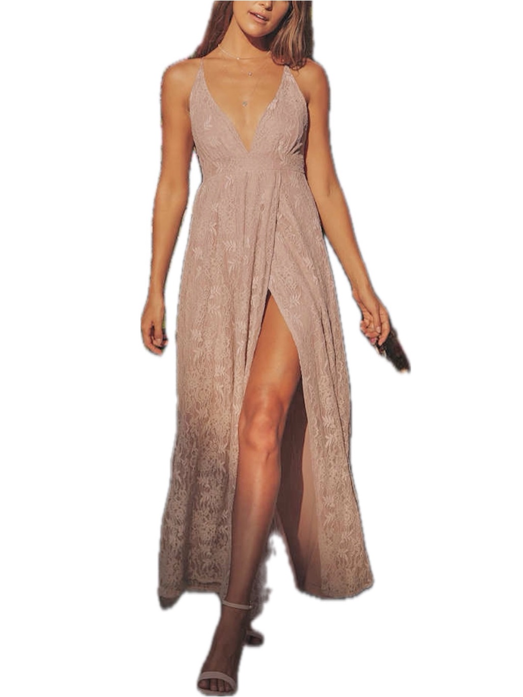 Nwot Lulu’s Stolen Moments Dusty Pink Lace Maxi Dress Xs